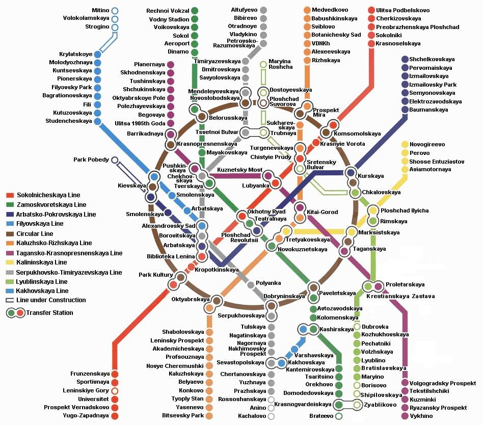 มอสโคว์ก่อนทางรถไฟใต้ดินแผนที่อยู่ในภาษาอังกฤษ