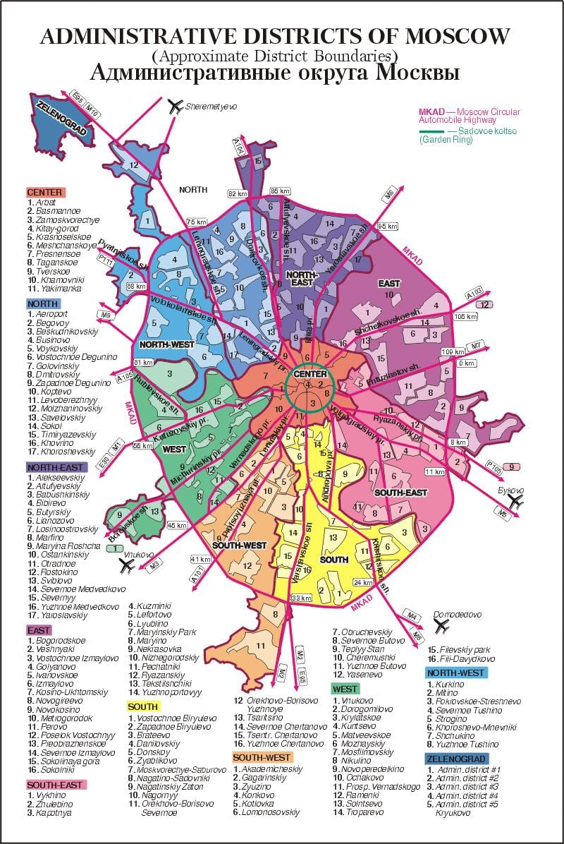 แผนที่ของมอสโคว์ arrondissement