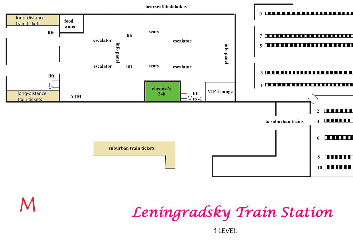แผนที่ของ Leningradsky สถานีมอสโคว์