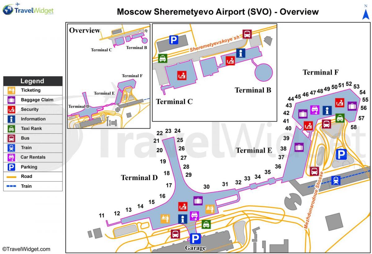 Sheremetyevo นแผนที่ของ terminals